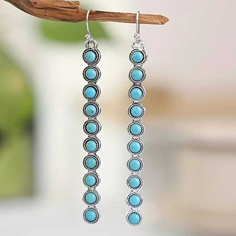 Western Turquoise Beaded Style Dangle Earrings Blue Valentine's Birthday Gift